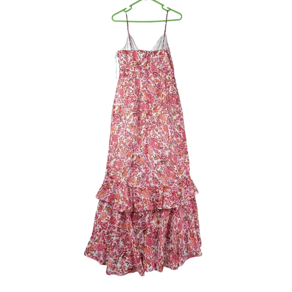 Lulus Maxi Floral Tiered Ruffle Dress Womens M Pink Red Sleeveless - Picture 3 of 9